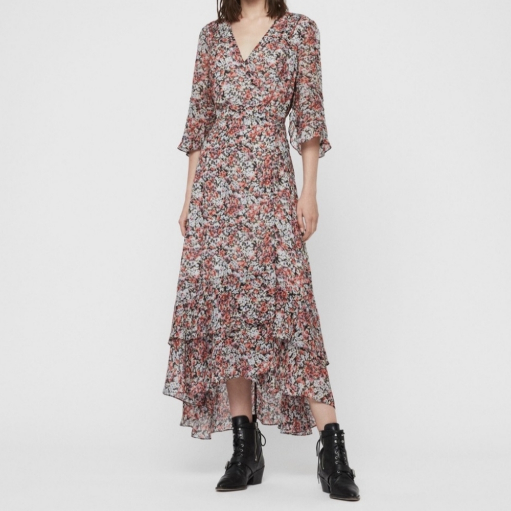 NWT All Saints Delana Wilde Floral Wrap Dress, Sz XS